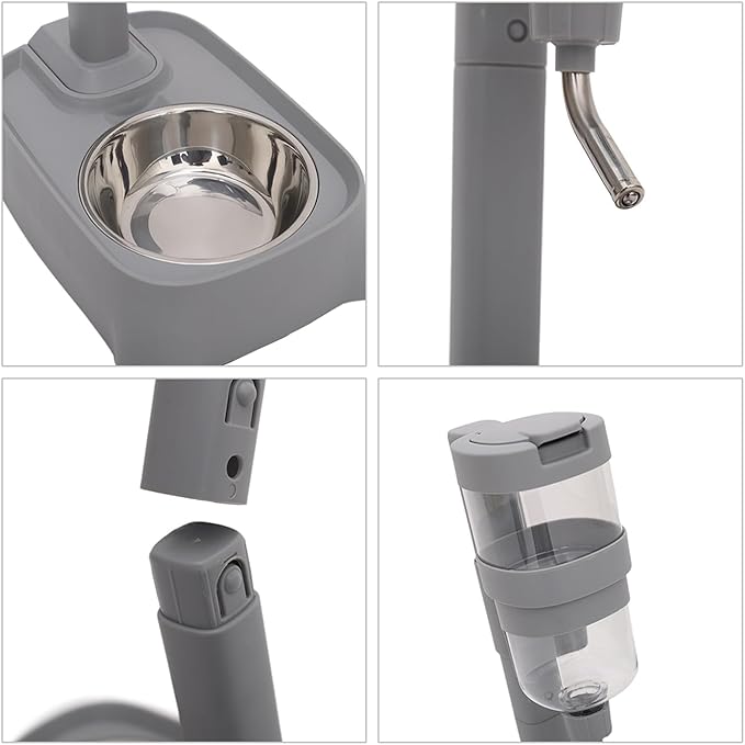 Gray Automatic Pet Drinking Fountain and Feeder Bowl with Height Adjustable for Dogs and Cats Adjustable Pet Bowl