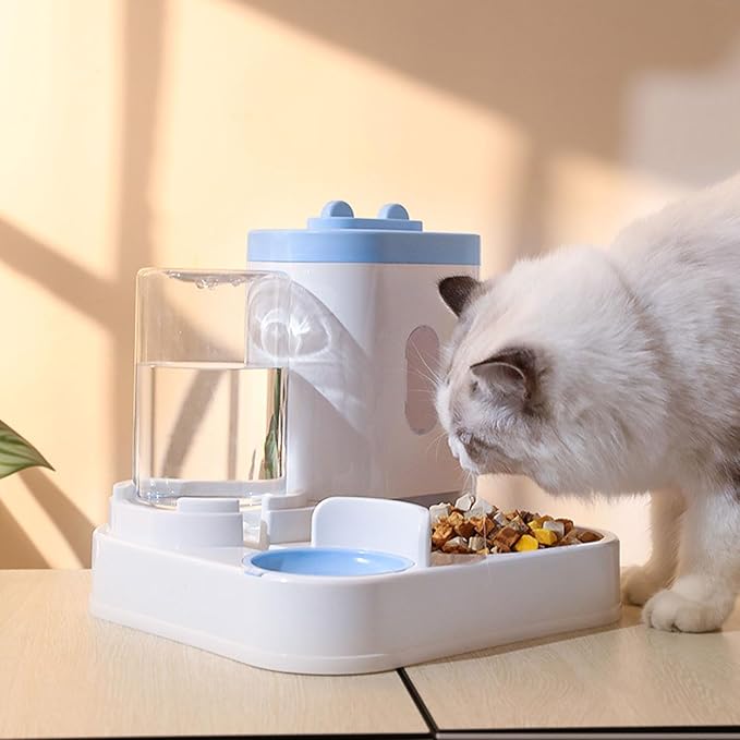 2 in 1 Pet Feeder and Water Dispenser Large Capacity, Easy to Clean, Transparent Food and Water Station for Cats and Dogs (Blue)