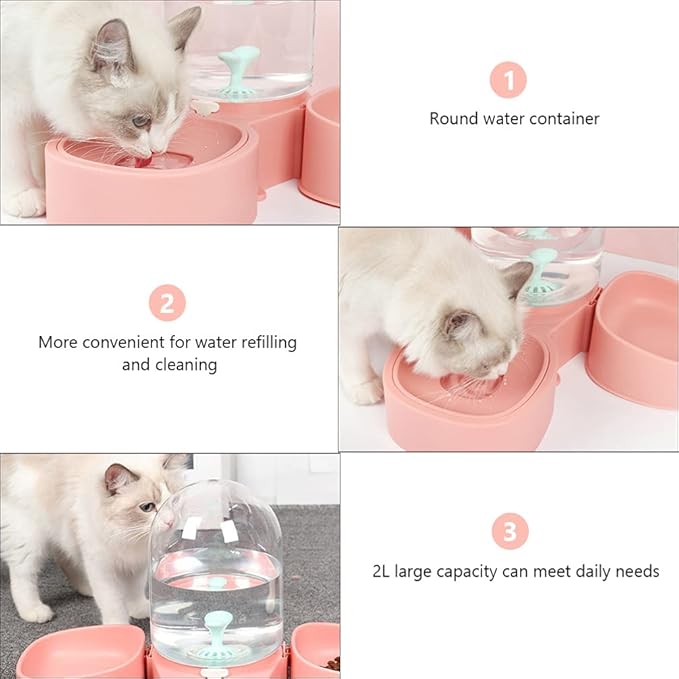 POPETPOP Detachable Pet Cat Dog Automatic Water Dispenser Bottle Double Bowls Capacity for Healthy Feeding and Drinking Spill Design for Cats and Dogs Three Bowls Pet Supplies Cherry