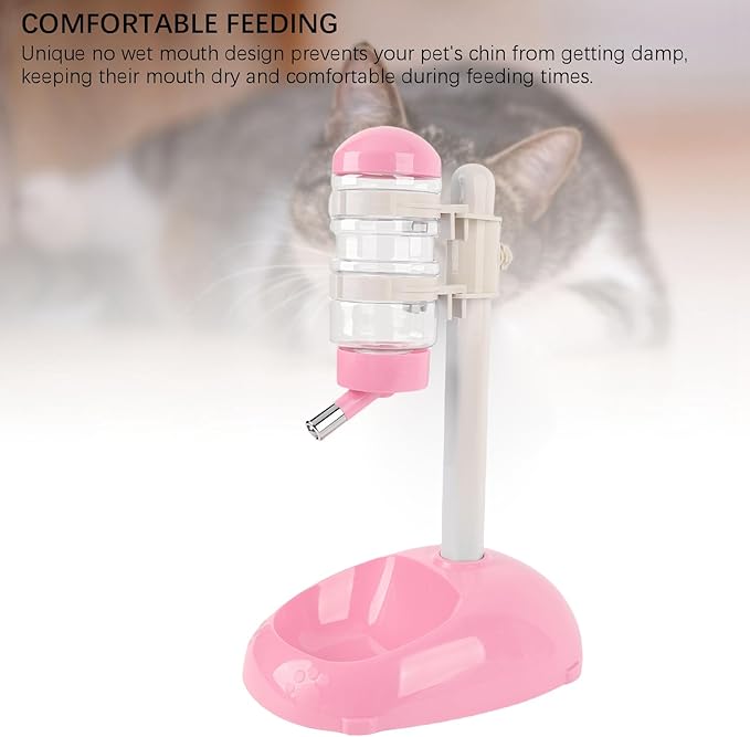 Automatic Standing Water Dispenser Bowl, Pet Adjustable Height Feeder for Water 500ml Capacity Standing Water Feeder with Detachable Bottles Ideal for Dogs Cats (Pink)
