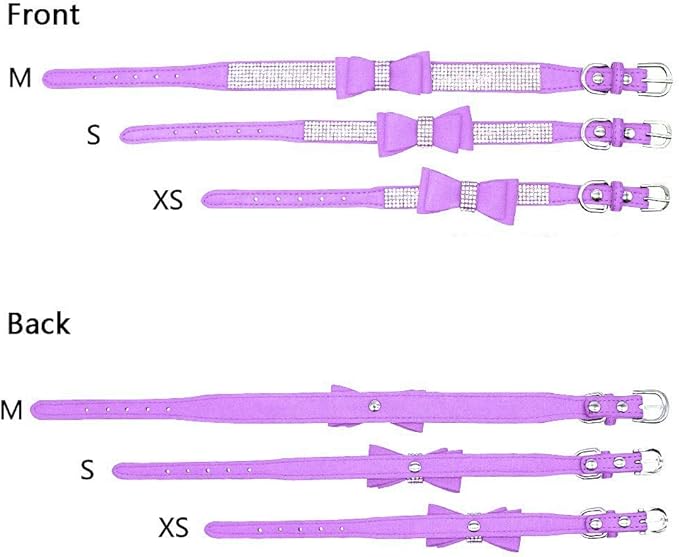 Rhinestone Dog Collar, Cute Dazzling Sparkling Soft Suede Leather Dog Cat Rhinestone Collar Crystal Diamond Pet Dog Puppy Collar (M, Purple-1)