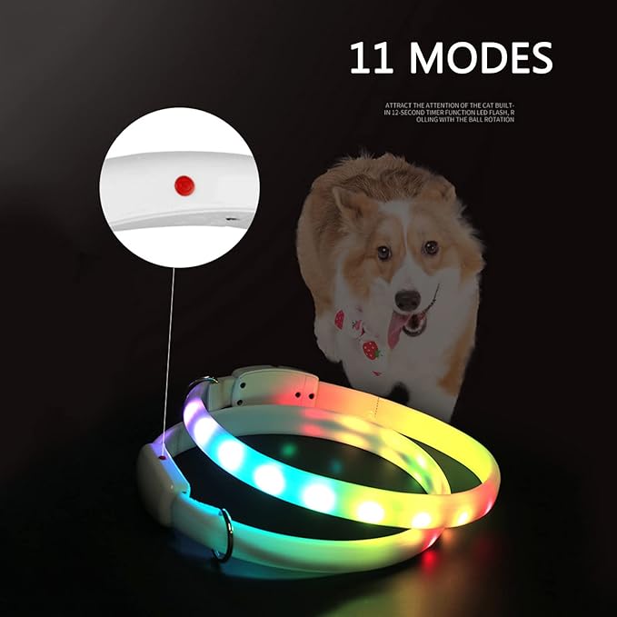 Dog Led Collar USB Rechargeable, Multicolored Lighted Dog Collar Band Flashing, Dog Collar Lights Up Night Walking for Small Medium Large Dog