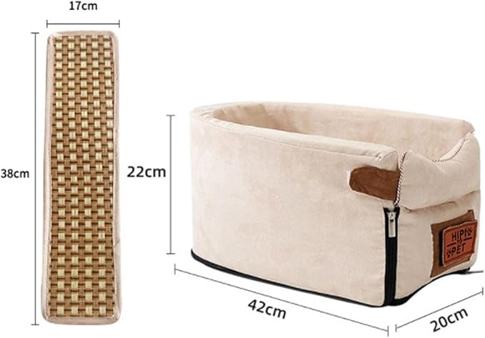 Pet Car Booster Seat Portable Breathable Travel Carrier Stable Puppy Dog Car Seat Summer Cooling Mat (Beige)
