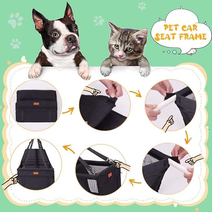 SWIHELP Dog Car Seat Puppy Portable Pet Booster Car Seat with Clip-On Safety Leash and PVC Support Pipe, Anti-Collapse,Perfect for Small Pets