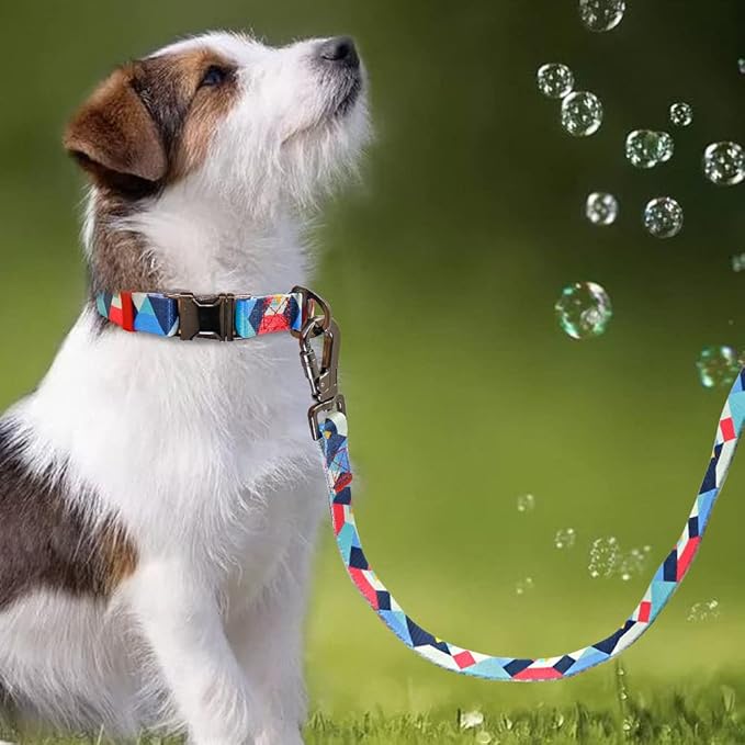 Nylon Dog Collar Leash Set Soft Personalized Dogs Collars Lead Padded with Safety Buckle for Small Medium Large Dogs Pet Pitbull Blue M