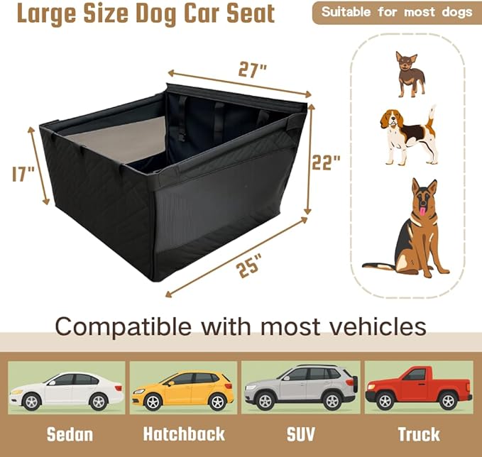 Large Dog Car Seat for Back Seat Half, Waterproof Pet Carseat for Dogs with Hard Bottom & Dog Seatbelt Leash, Washable Back Seat Extender with Storage Pocket for Pets for SUVs, Trucks & Cars