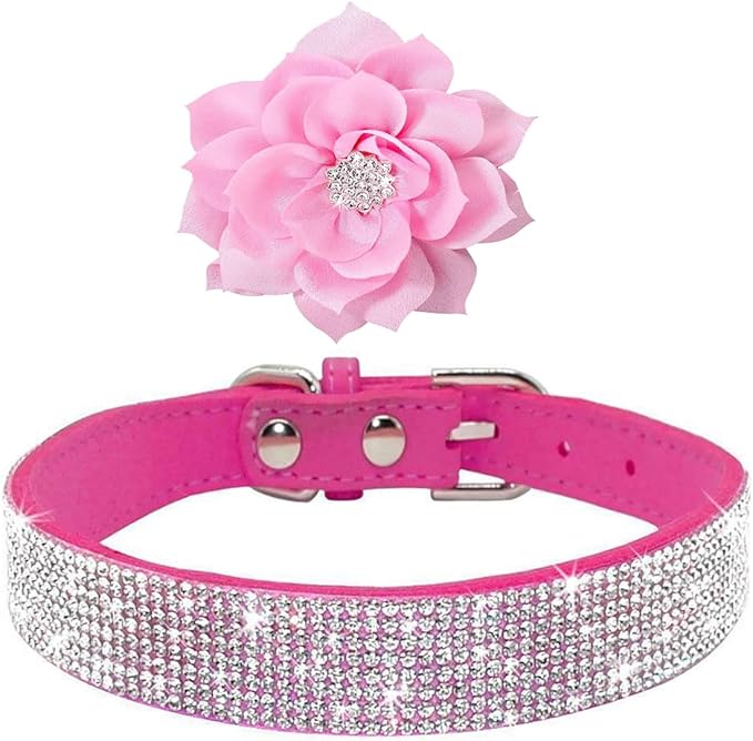 Cute Dog Collar with Bling Rhinestone, Fancy Crystal Diamond Glitter Pretty Jewel Soft Cat Collars for Small Medium Large Breed Dogs Girl Female Pet Puppy Kitten Terrier (M, Hot Pink2)