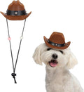 Dog Cowboy Hat, Mini Cowboy Hat for Pet with Chin Strap Adjustable Cosplay Cap Star Decor, (Brown, S), Intended for Dogs and Cats/Halloween Costume/Party Decoration