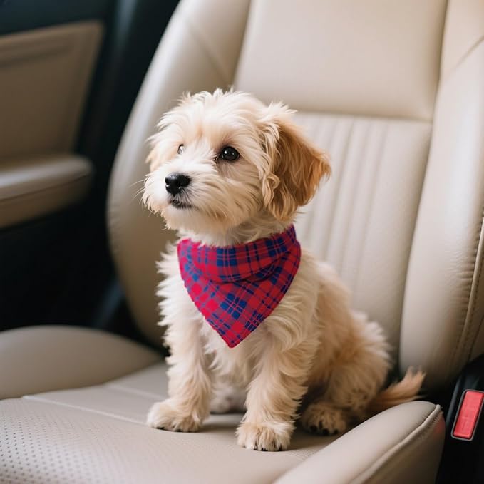 Double Layers Two Tones Dog Cotton Square Bandana Bibs Scarf Kerchief for Small Medium Dogs Boy or Girl - DCB18 R&B