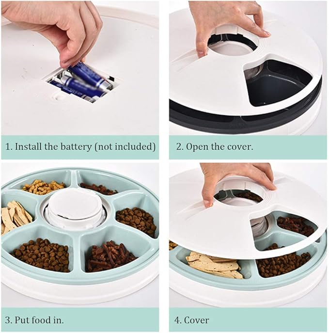 6-Meal Automatic Pet Feeder Food Dispenser for Dogs and Cats W/Programmable Digital Timer, Portion Control & Voice Recording, Dishwasher,Safe Tray Feeds Wet Or Dry Food