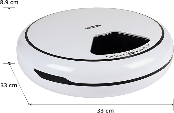 Lentek Automatic Pet Feeder - Auto Feeding Dispenser for Cat & Dogs, Set Time Dry Multiple Feeding, Alimentador Control, Programmable, USB Powered, Automatico De Sensor, 25 Oz Total Capacity, White