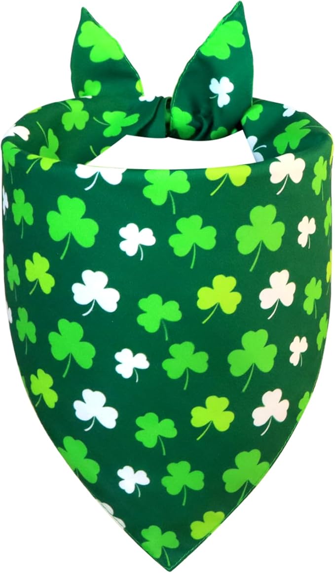 St. Patrick’s Day Dog Bandana for Medium Large Dogs - Reversible Lucky Green Shamrock Clover & Stripes Scarf, Cute Pet Accessory for Irish Gift