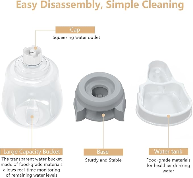 1 Gallon Automatic Dog Water Dispenser, Large Capacity Gravity Pet Water Bowl for Multiple Pets, BPA-Free Cat Water Feeder for Large Dogs, Refill Less Often, Grey