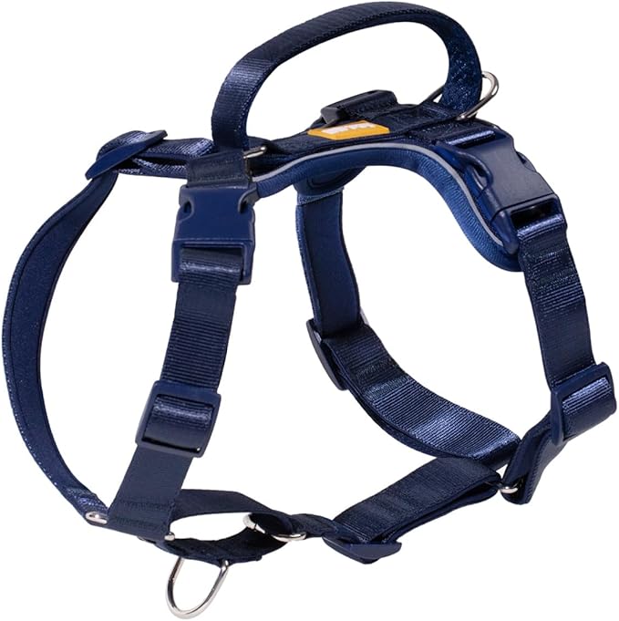 DF Freedom No Pull Martingale Dog Harness, Gentle Control for No Choking, Front Clip Harness with Reflective, Adjustable & Padded Handle for Easy Walking & Training, Navy Blue, 1", Chest 22.4"-30.4"