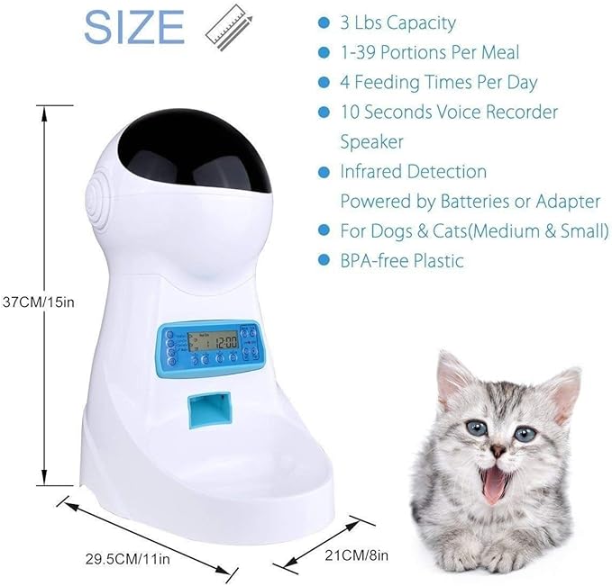 4L Large Capacity 4 Meal Intelligent Automatic pet Feeder Dog cat Food Dispenser can Record Timing quantitative Dual Power Feeder
