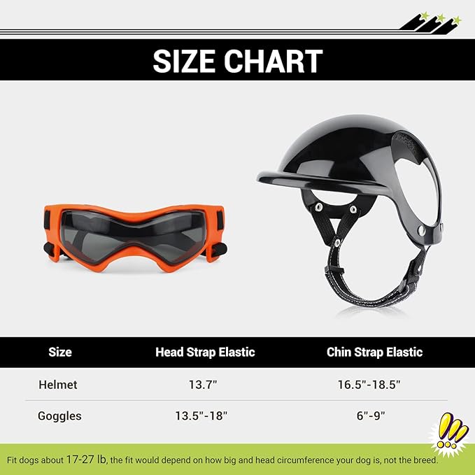 PETLESO Dog Goggles for Small Dogs with Helmet, Pet Sunglasses and Motorcycle Helmet Set for Small Medium Dog Outdoor Driving Walking, Orange