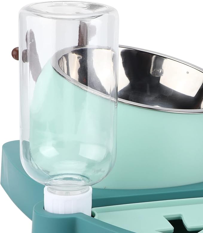 Generic Pet Food Feeder Automatic Water Dispensers Set Detachable Stainless Steel Bowl Small Medium Pets Easy Clean Safe Material (Agate Green)