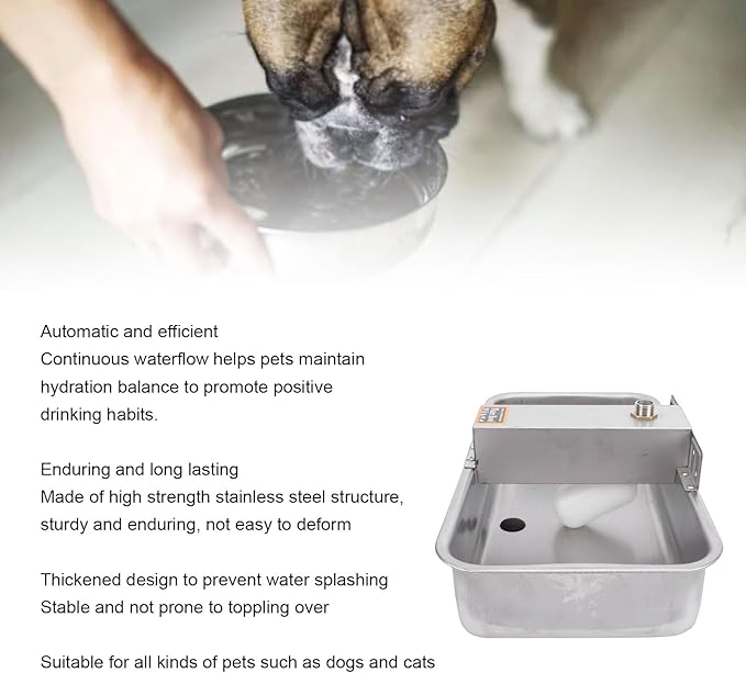 HEEPDD Automatic Water Dispenser for Pets, Stainless Steel Pet Water Bowl with Continuous Design, Square Compact Size, for Dogs Cats and Other Small Animals