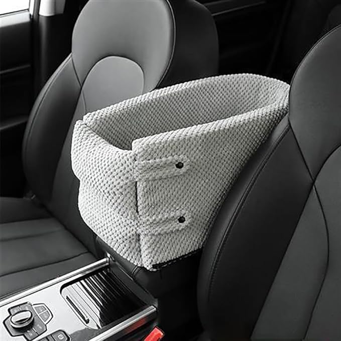 Portable Center Console Dogs Cats Car Bed, Pet Booster Seat, Comfortable Pet Armrest Car Seat, Coral Velvet Travel Pet Console Seat - Gray