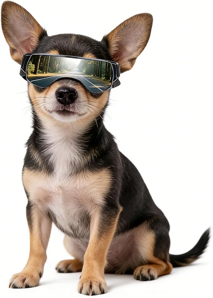 Namsan Dog Goggles Small Breeds, UV Protection Dog Glasses for Small Dogs, Puppy Sunglases Windproof Dustproof Driving Eye Protection, Adjustable, Cute Silver