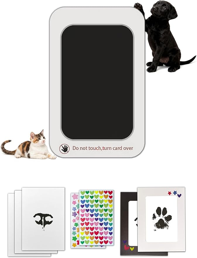 CLUCKHUB Paw Print Kit for Dogs, Inkless Clean Touch 2.3×3.7 in, Dog Nose Print Kit with Ink Pad, Frames and Stickers, Mess-Free for Cats Puppies Kittens Memorial