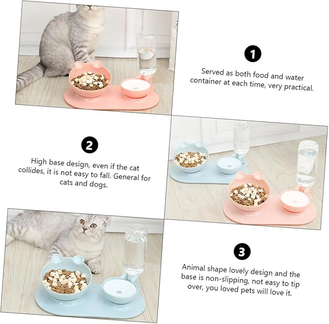 balacoo 1pc Pet Double Feeder Non- Base Detachable Design for Easy Cleaning Elevated for Cats Dogs Random Color Automatic Water Food Bowl Practical Steady Feeding