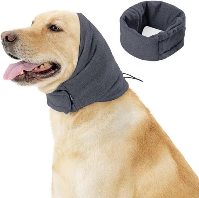 Dog Calming Hoodie – No Shake Ear Wraps for Dogs – Adjustable Dog Ear Muffs for Noise Protection – Ear Wrap Head Cover for Anxiety Relief, Hematoma, Grooming & Force Drying (Dark Gray, L)