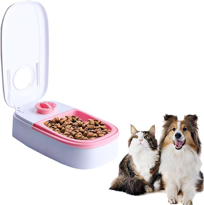 Automatic Pet Feeder for Cats Dogs,Programmable Pet Feeder,Auto Dry or Semi-Moist Pet Food Dispenser with 48-Hours Timer for Kitten Puppy (Pink, 1Meal)