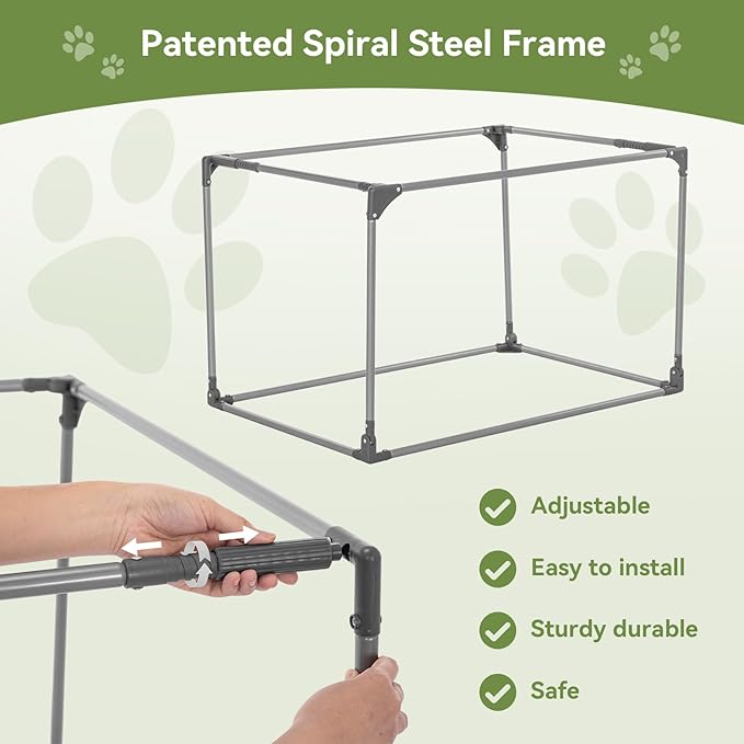 PETSFIT Collapsible Dog Crate, with Patented Adjustable Fabric Cover, Chewproof & Lockable Mesh Doors, Waterproof Base Soft Sided Kennel Green 40 Inch