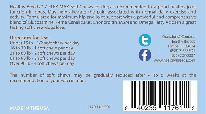 Healthy Breeds Jack Russell Terrier Z-Flex Max Hip and Joint Soft Chews 50 Count