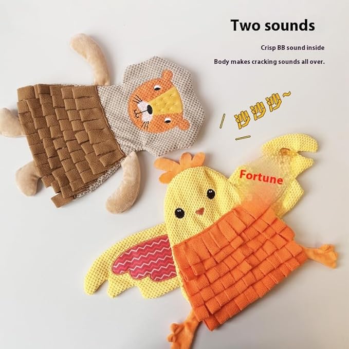 Small Pet Snuffle Mat with BB Squeaker and Crinkle Sound for Dogs Rabbits Guinea Pigs, Interactive Nose Work Training Blanket for Hiding Treats and Relieving Boredom (Yellow)