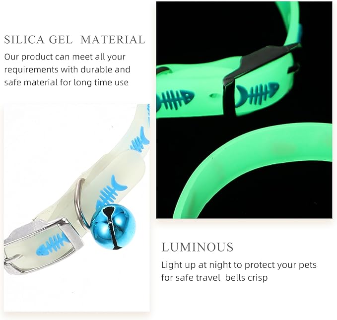 HEMOTON Fluorescent Pet Collar 3pcs Set with Fishbone, Human-Shaped Footprint Dog Paw Patterns, Silicone Night Anti-Lost Dog and Cat Collars for Safe Outdoor Walking Random Color