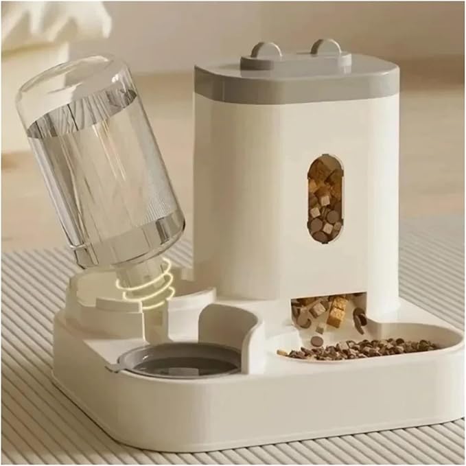 Automatic Feeder Dog Cat Food Bowl with Water Fountain Large Capacity Pet Storage Dispenser Container Puppy Accessories(Gray)