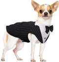 PUMYPOREITY Small Dog Bowtie Tuxedo Suit, Wedding Outfit, Cat Tuxedo and Bandana Set for Chihuahua, Boston Terrier, Bichon, Corgi, Pomeranian, 2 Pieces/Pack, S, Stripe