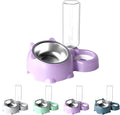 Cat Food and Water Bowl Set, Automatic Dog Dish Bowl with Water Dispenser, Removable Drinking and Eating Bowls, No-Spill Pet Feeder for Puppy, Medium Dogs & Cats (Purple)
