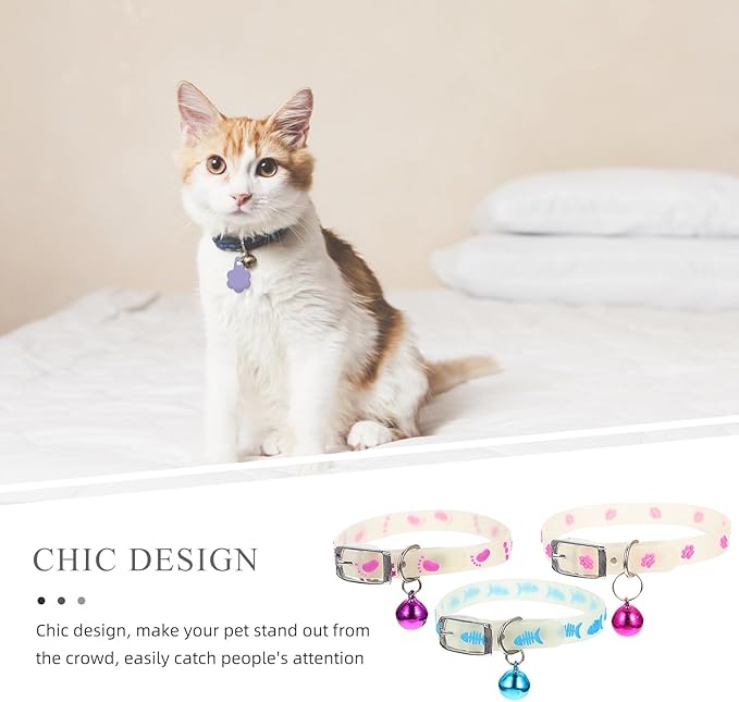 Alipis 3pcs Fluorescent Pet Collars with Bell, Anti-Lost Small Dog and Puppy Neck Straps, Night Safety Glow Collars for Cats and Dogs, Assorted Colors Random Color