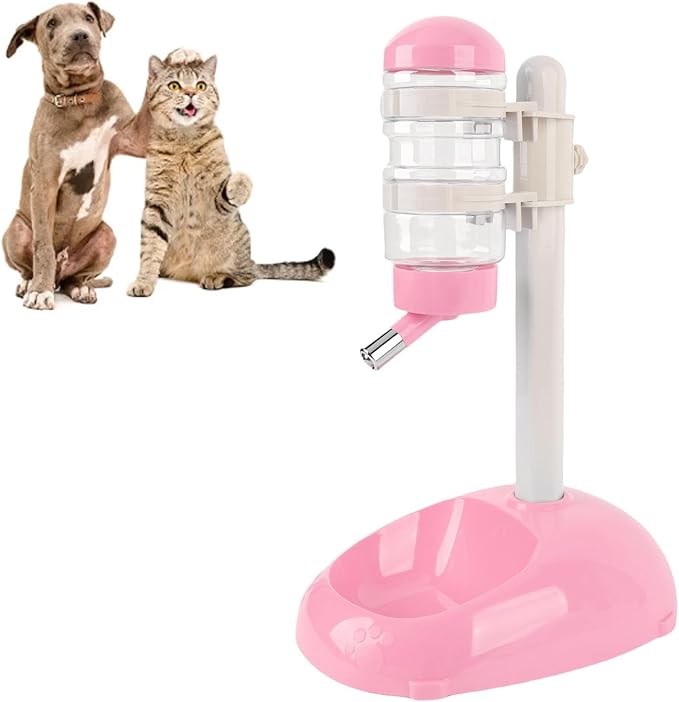 Automatic Standing Water Dispenser Bowl, Pet Adjustable Height Feeder for Water 500ml Capacity Standing Water Feeder with Detachable Bottles Ideal for Dogs Cats (Pink)