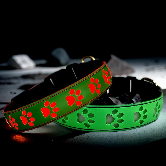 USB-C led Light up Dog Collar, 3D Design Comfortable and Soft Material,Multicolored Lighting，Night Dog Collar (PW-Green, XS(7.87-11.8"))