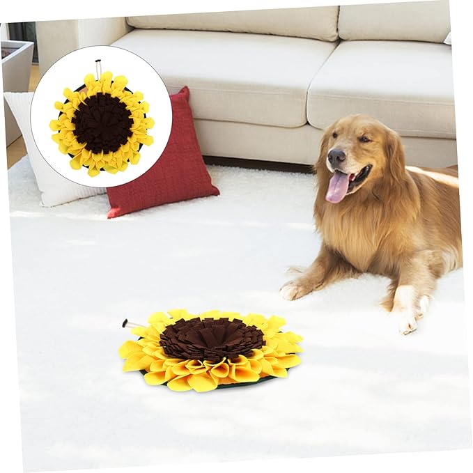 POPETPOP Sunflower Snuffle Mat for Dogs Wear-Resistant PET Feeding Mat Interactive Foraging Training Blanket Decorative Slow Feed Pad for Dogs and Cats Reduces Boredom Indoor Outdoor Use