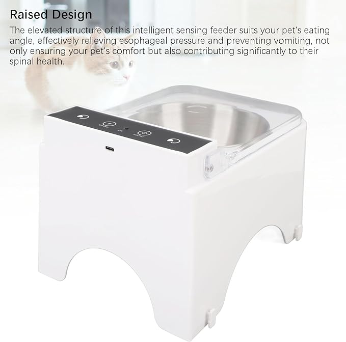 Automatic Cat Feeder, Smart Cat Food Dispenser with Induction Lid & Removable Pet Food Bowl, Rechargeable Automatic Pet Feeder, Pet Food Dispenser for Cats and Dogs, Small Pet