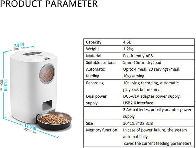 4 Meals Automatic Dog Feeder, Digital Feeding with Dual Power Supply Timer Smart Feeder for Small Medium Larger Cats and Dogs（not Include Batteries