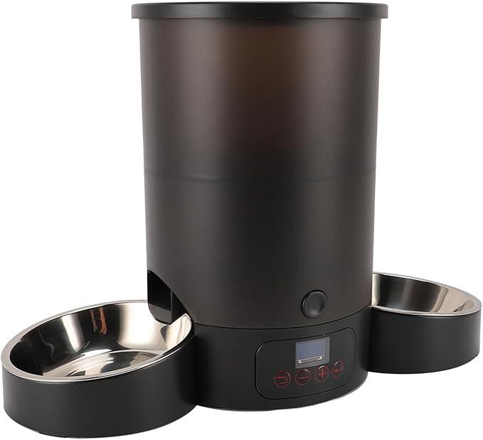 Automatic Dog Feeder, 3L Large Capacity Automatic Cat Food Dispenser Storage Sturdy for Pets Dogs Cats (Black Double Bowl)