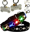 LED Dog Collar with ID Tag, 15 Light Modes, Waterproof Silicone, Night Safety (Black Pro, L(15.7-19.7"))