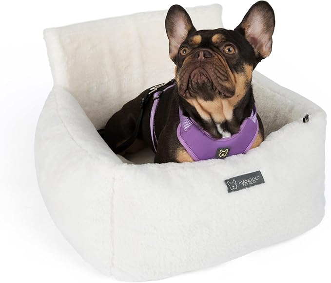 NANDOG Medium Cloud Car Seat in Pearl White - Ultra Plush Fabric Secure & Modern Design - Perfect for Small/Medium Dogs & Cats