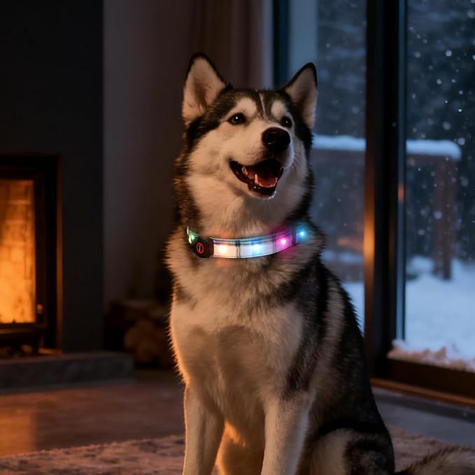Light Up Dog Collar, LED Dog Collar Glow in The Dark - USBC Rechargeable, 3 Flashing Modes Adjustable Glow Collar, Safety Fashionable Cute Dog Light Up Collars for Medium Large Dogs White