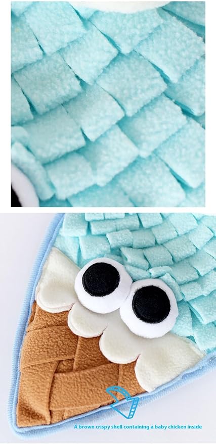 Interactive Pet Snuffle Mat with Crinkle Paper and BB Sound – Food-Shaped Nose Work Mat for Cats, Dogs, and Small Pets, Anti-Slip Base, Puzzle Feeding Toy (ice Cream)