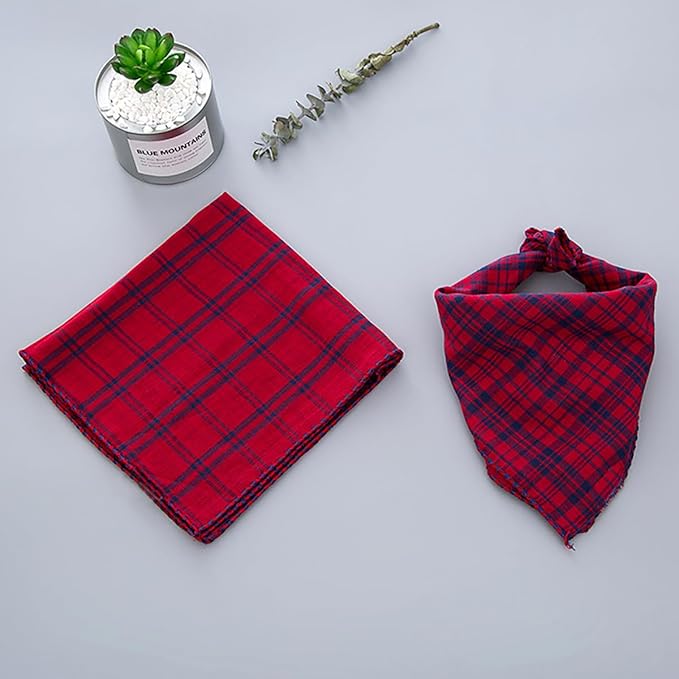 Double Layers Two Tones Dog Cotton Square Bandana Bibs Scarf Kerchief for Small Medium Dogs Boy or Girl - DCB18 R&B