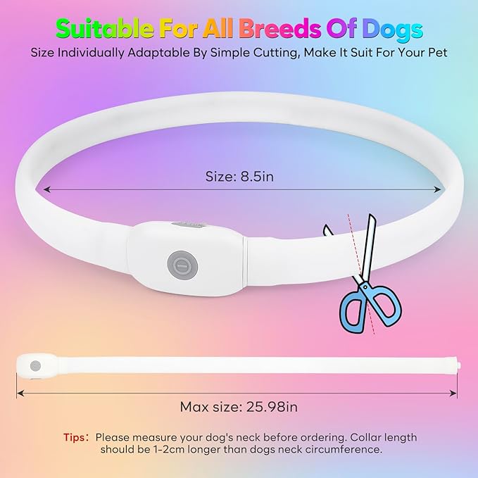 BSEEN Light Up Dog Collar - Silicone LED Dog Collar, Cuttable Lighted Puppy Collar, Glowing Dog Walking Lights for Small Medium Large Collars (Mix Color)