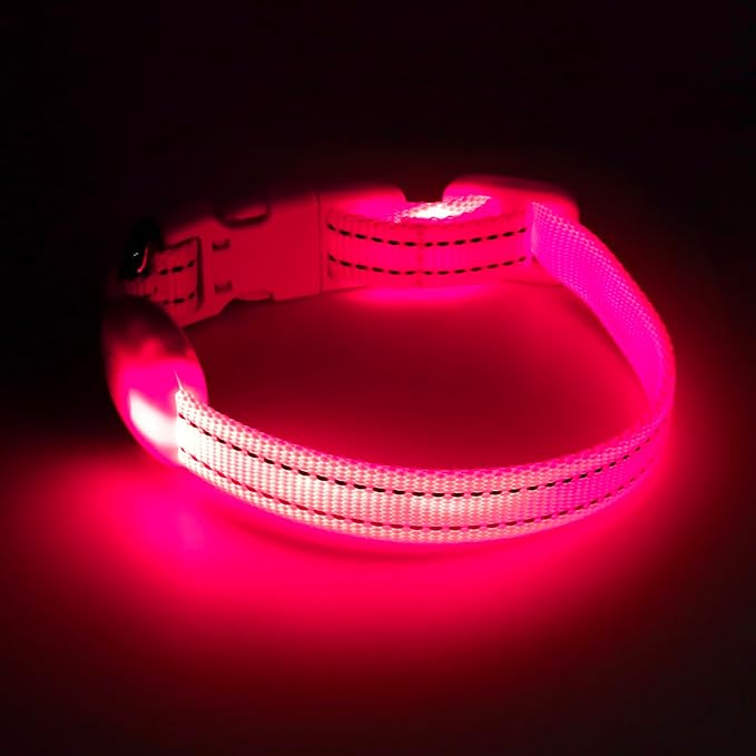 Light up Dog Collar for Small Dog,Vizpet XS Adjustable Size Nylon Collar USB Rechargeable Bright Safety Pet Collar for Cats Dogs (Pink)