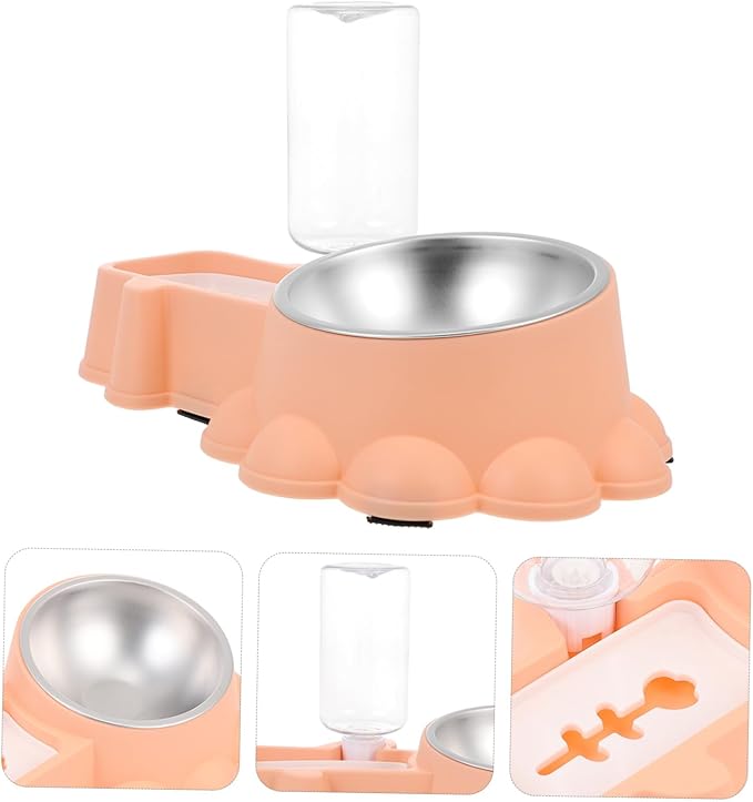 NUOBESTY Automatic Stainless Steel Dog Feeder Bowl with Water Dispenser Break-Resistant Pet Food and Water Container for Busy Pet Owners Multifunctional Lightweight Design in Orange Pink